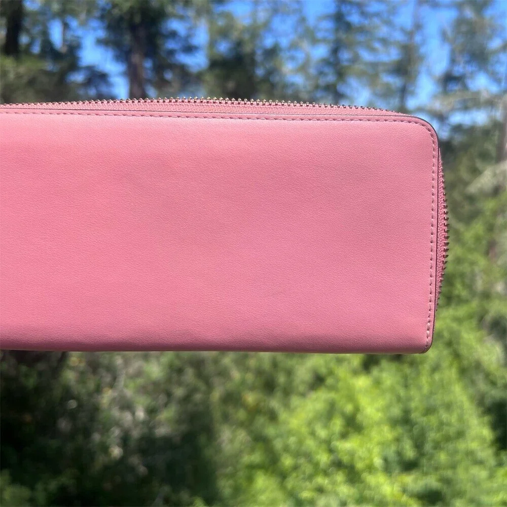 COACH Long Zip-Around Wallet Smooth Pink Leather with Gold Hardware AUTHENTIC